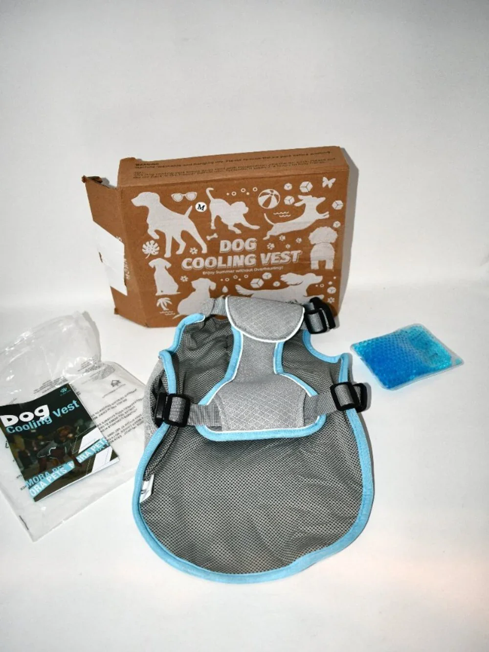 Mora Pets Dog Cooling Vest Size MEDIUM Gray Blue Reflective w/ Ice Pack New